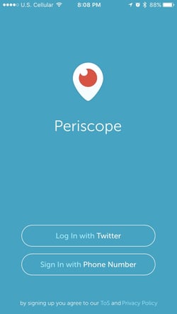 Periscope Sign Up Page